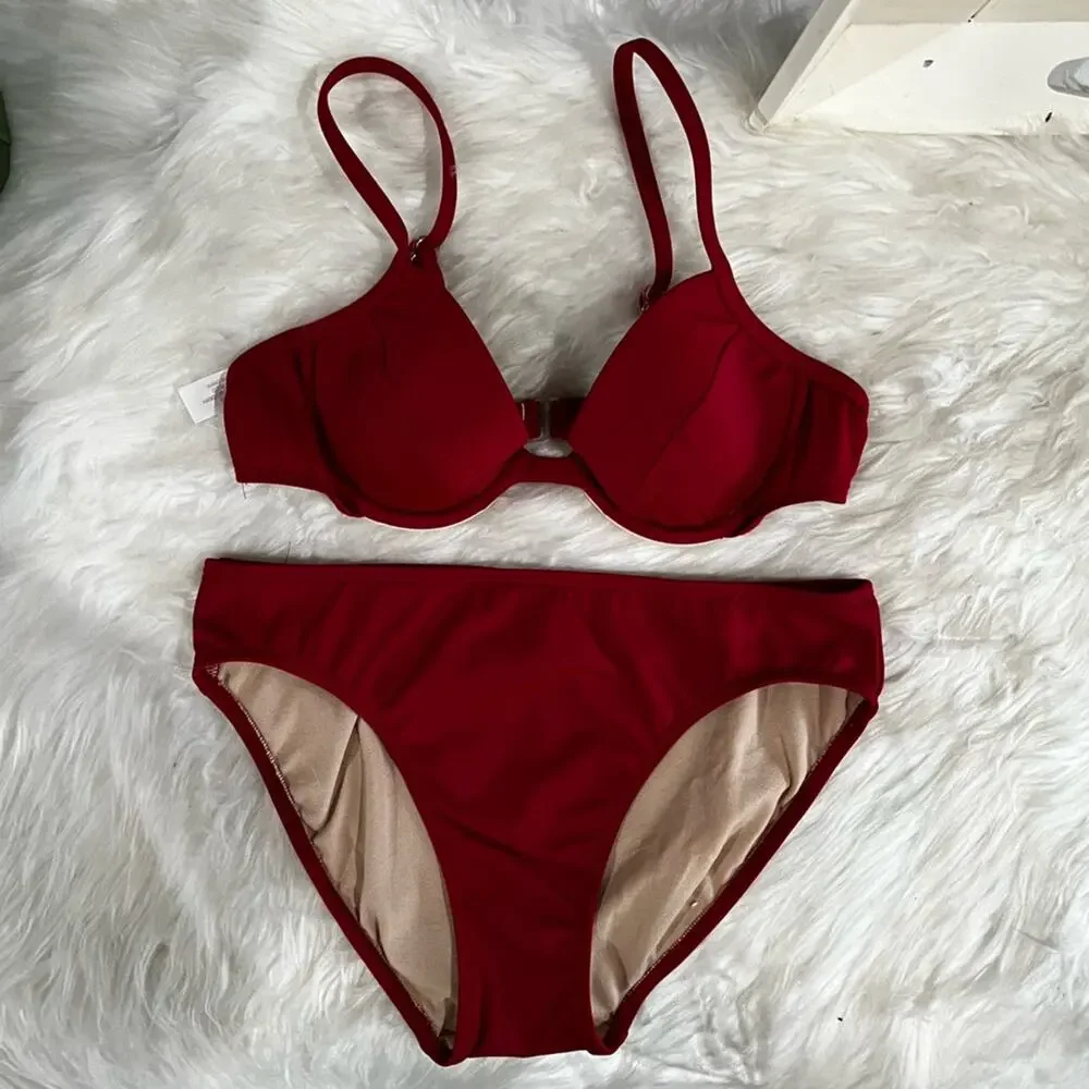 NEW Spiegel Vintage 3 pc Push Up Bikini Top Moderate Scoop Bottoms Swimskirt 2/4